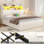 Cadre de lit Queen Size avec tête de lit bibliothèque, rangement dissimulé et 4 grands tiroirs, lampe DEL et station de recharge, sommier à lattes robustes, matelas sans ressorts requis, noir-134631796-134631794