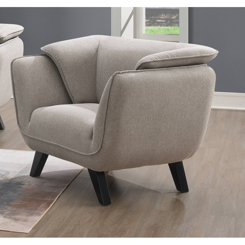 Mid-Century Modern Brown Linen Flared Arm Chair