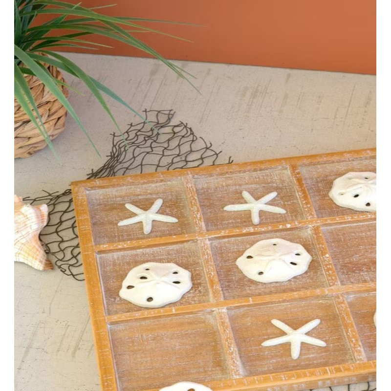 Jeu de morpion Kalalou Seaside, plateau de présentation en bois brun, 35,5 cm (14 po) de hauteur, lot de 2.