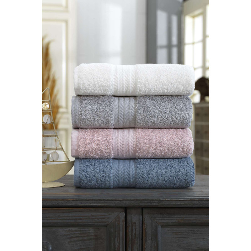 Premium 100% Cotton Hand Towel Set (4 Pieces) | Soft & Absorbent, 19.7 x 33.5 inches | Stylish White, Grey, Light Pink & Blue Colors | Machine Washable Up to 104°F | Perfect for Home, Spa, & Gym Use
