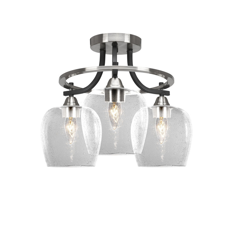 Charlin Paramount 3 Light Semi-Flush Shown In Matte Black & Brushed Nickel Finish With 6" Clear Bubble Glass