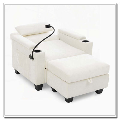 Single Recliner Sofa with USB Port, Storage Ottoman & Phone Stand