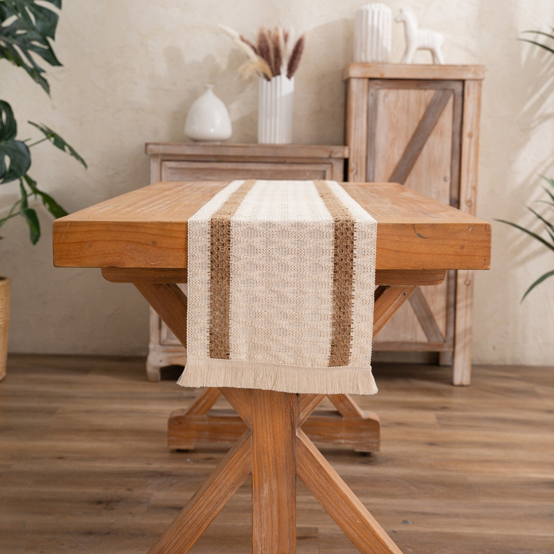 Farmhouse Rustic Table Runner With Tassel, 78" L x 12" D