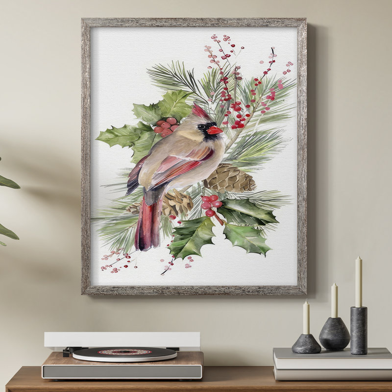 Cardinal Holly Christmas Collection B, reproduction encadrée - bois massif, H 30 po x l 24 po
