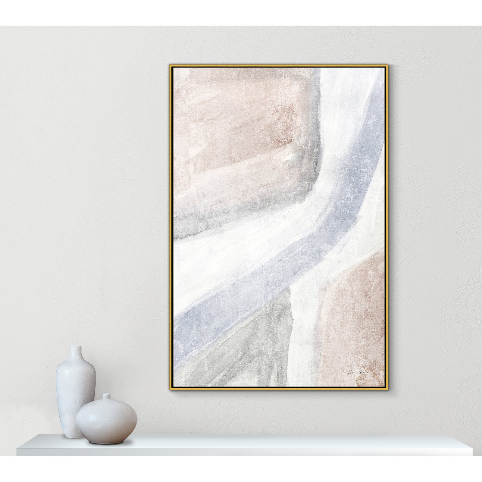 Helmsford "Soften 1" Painting, 61.5" H x 41.5" W x 2" D, Gold