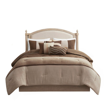7 Piece Faux Suede Comforter Set Brown Cal King