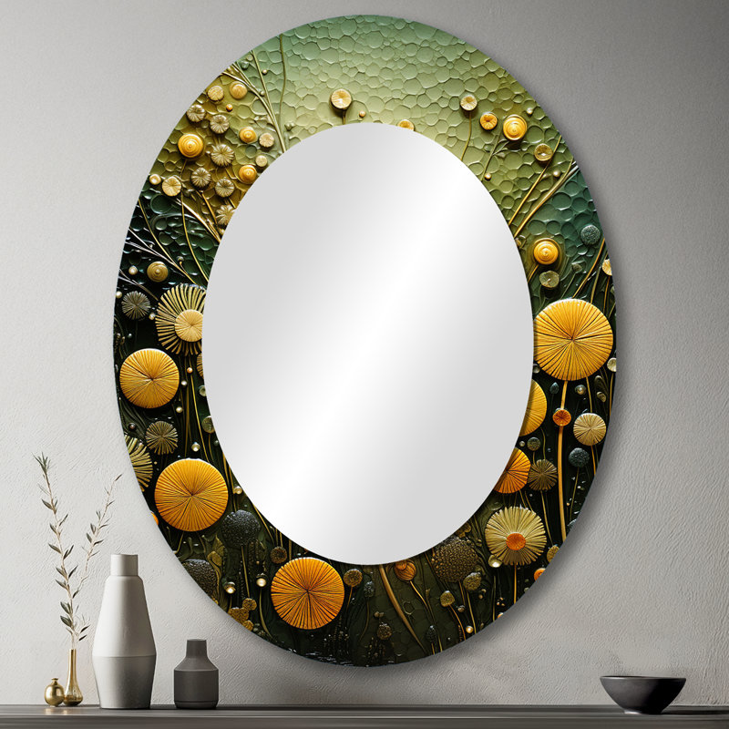 Miroir mural vert et jaune avec plantes abstraites botaniques 2 - vert, H 43 po x l 33 po