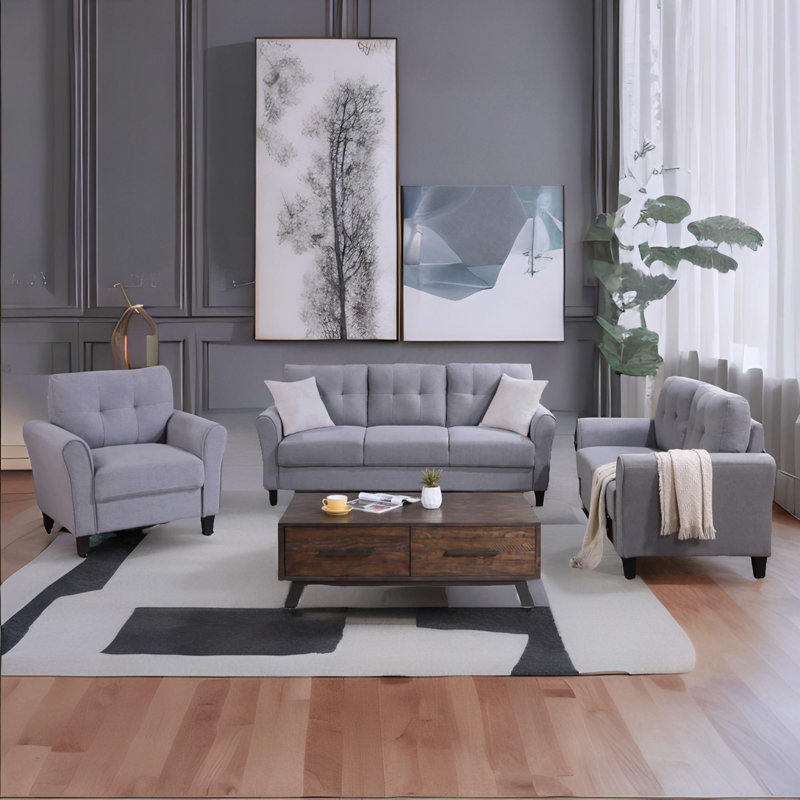Ensemble de salon 3 pièces Ikira, Gris bleu clair