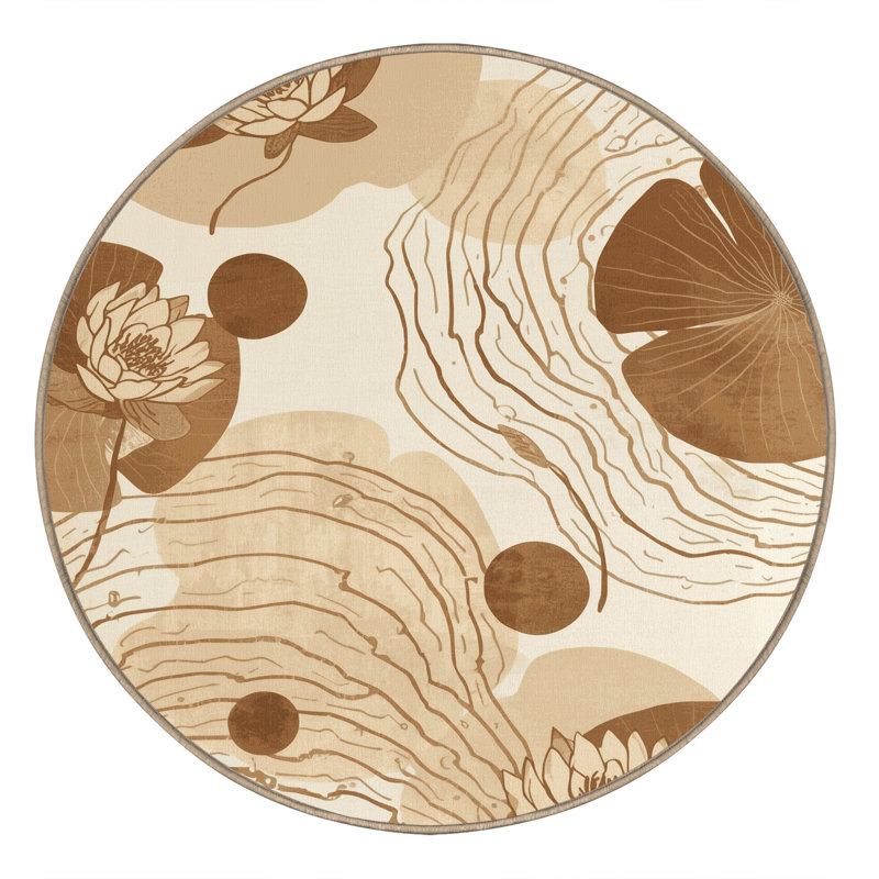 Tapis beige classique lavable à la machine Orionna, Rond 4 pi