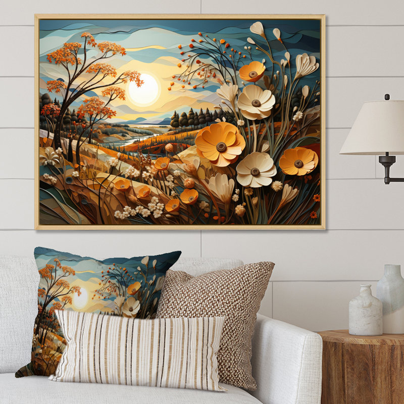 «Countryside Golden Meadows II», reproduction sur toile, Cadre naturel flottant, H 30 po x l 40 po x P 1,5 po