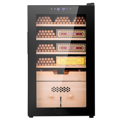 Electric Cigar Humidor, 400 Count Cigar Humidor Cabinet with Cooling, Heating & Humidity Control, 5 Layer Spanish Cedar Wood & Double Mirror Glass Cigar Humidor