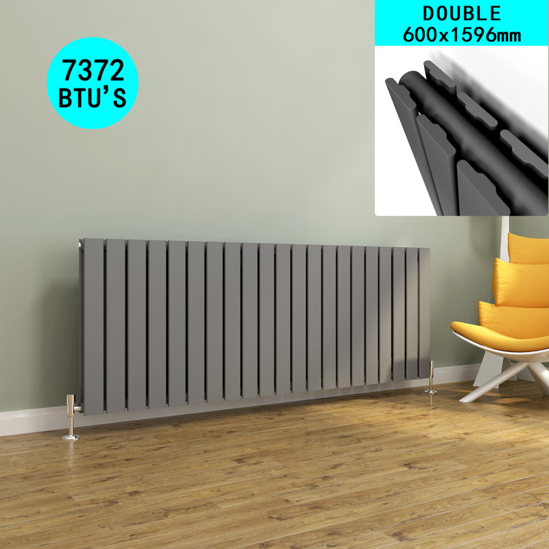 Tanya Horizontal Designer Radiator, Anthracite, 60cm H x 159.6cm W x 6.1cm D