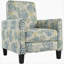 Fauteuil inclinable rembourré 27,5 po avec pieds en bois de hêtre massif pour salon et chambre à coucher, brun clair et bleu