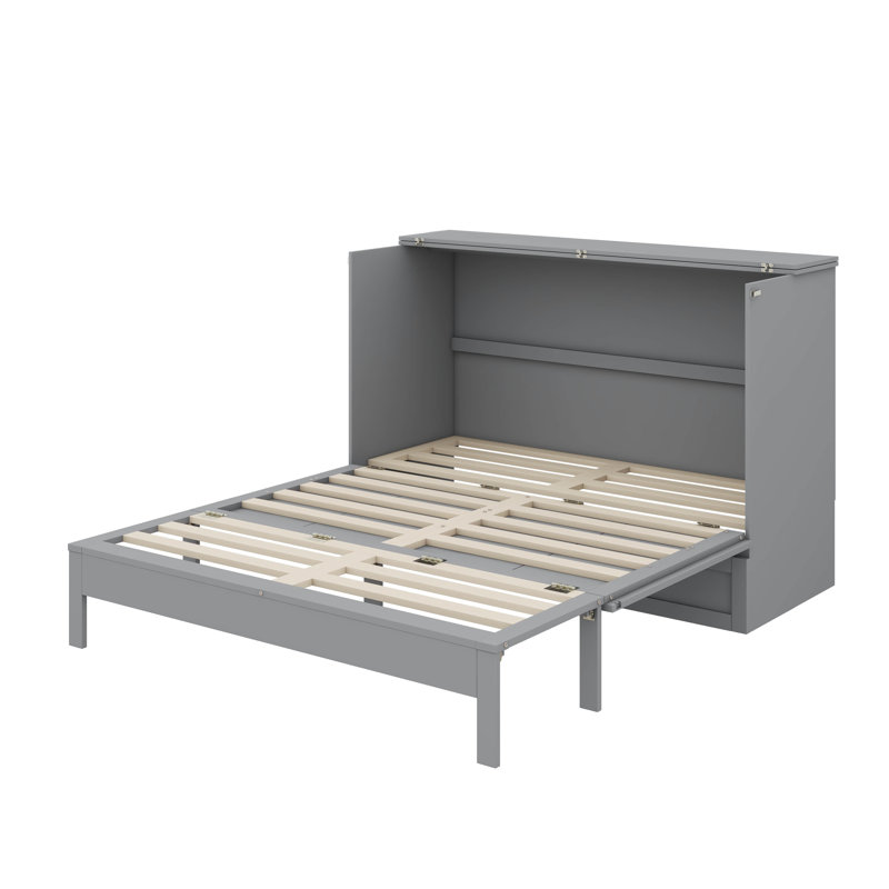 Lit escamotable peu encombrant avec tiroirs intégrés, gris, Double