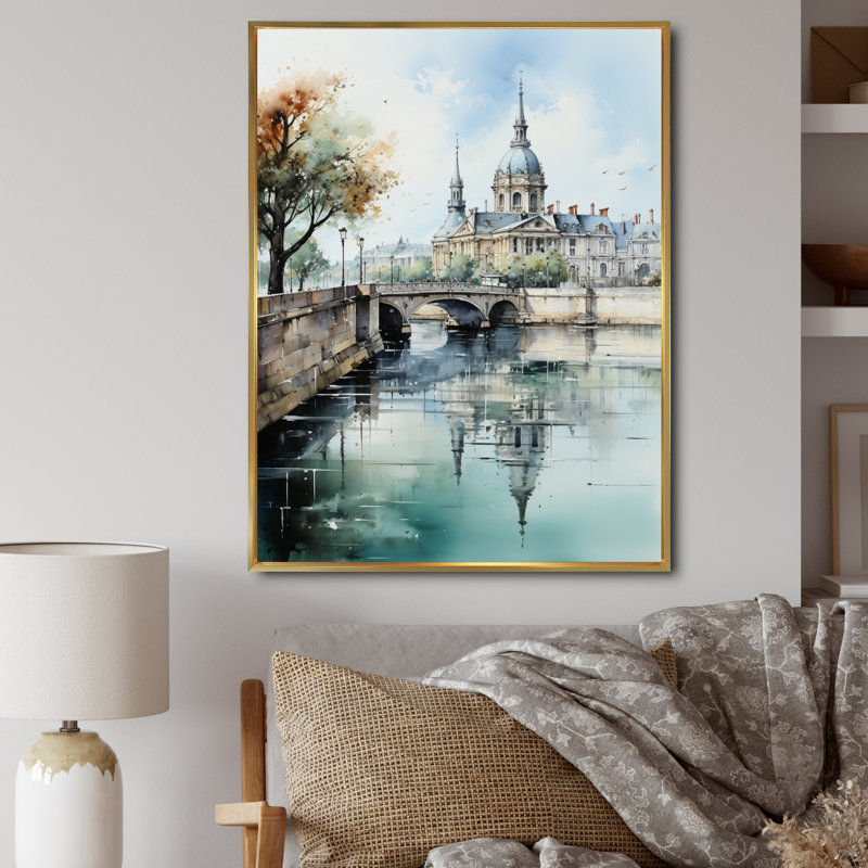 " France Bordeaux Reflections ", 32" H x 24" W x 1" D, Gold Floater Framed