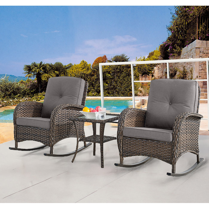 Red Barrel Studio® Gaetanino Wicker Rattan Outdoor Rocking Chair Set ...