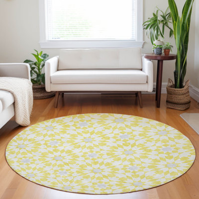 Premium Machine Washable Tweedy Yellow Rug
