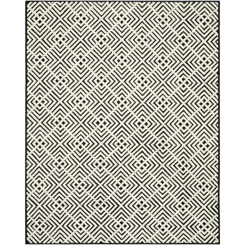 Tapis noir / blanc en coton fabriqué à la main Nieve, Rectangle 5 pi 6 po x 8 pi 6 po
