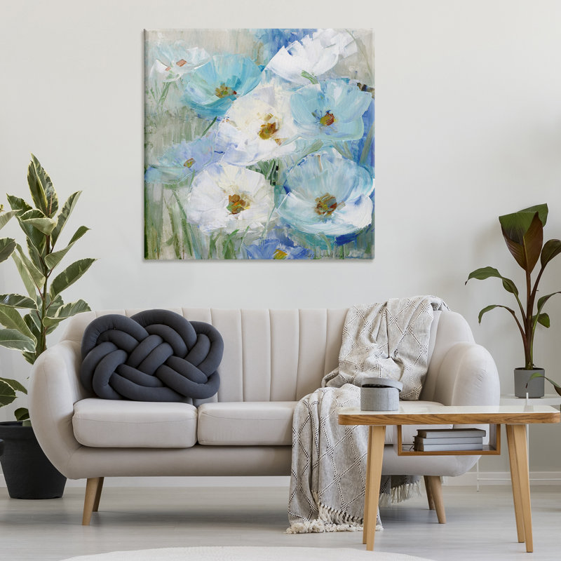 "Blue Spring Poppies", art mural par Sally Swatland, H 36 po x l 36 po