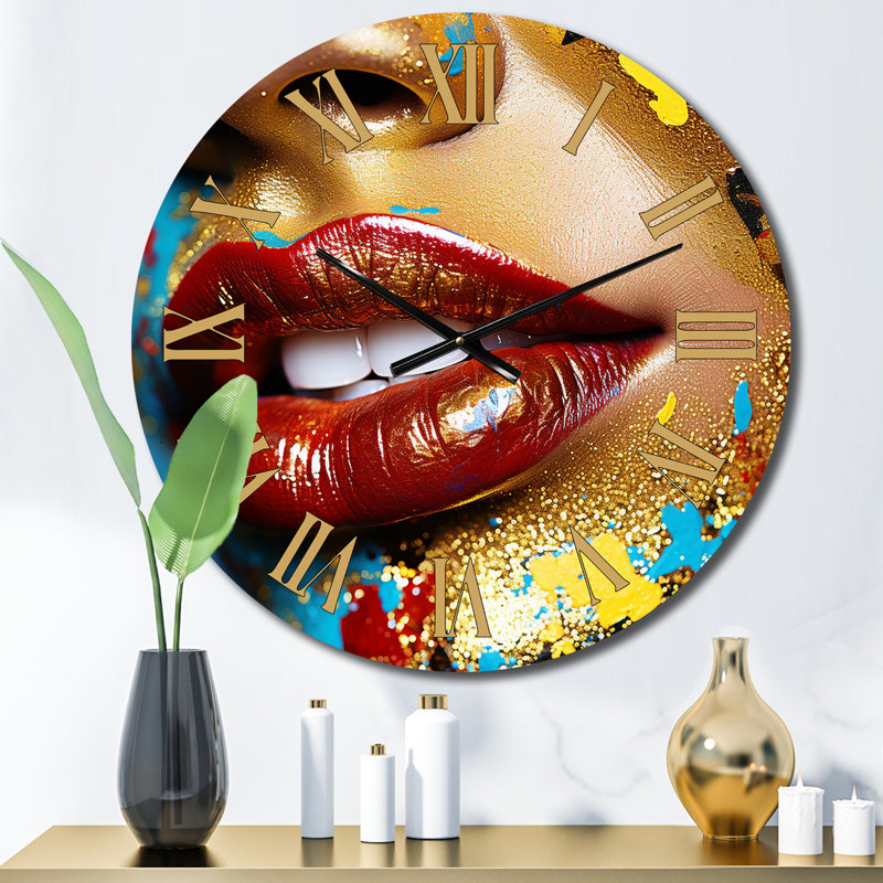 Horloge murale Sensual Red Lips Retro Glam Collage II, Moyenne