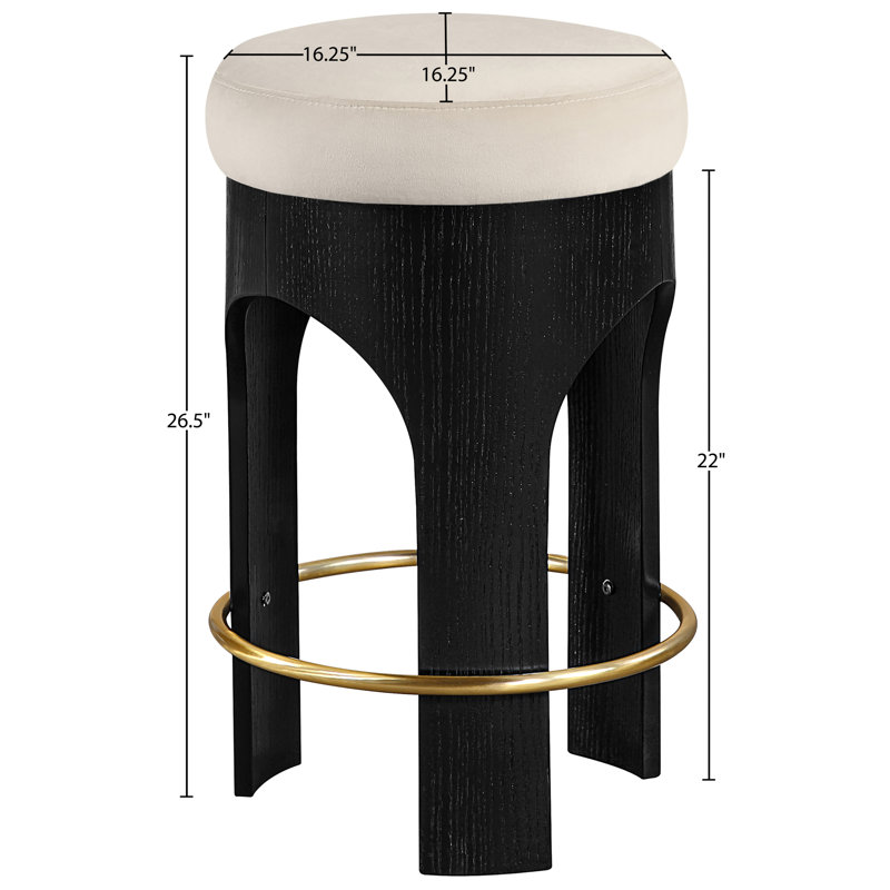 Tabouret de comptoir rembourré en velours Bocceli, Noir, Velours crème