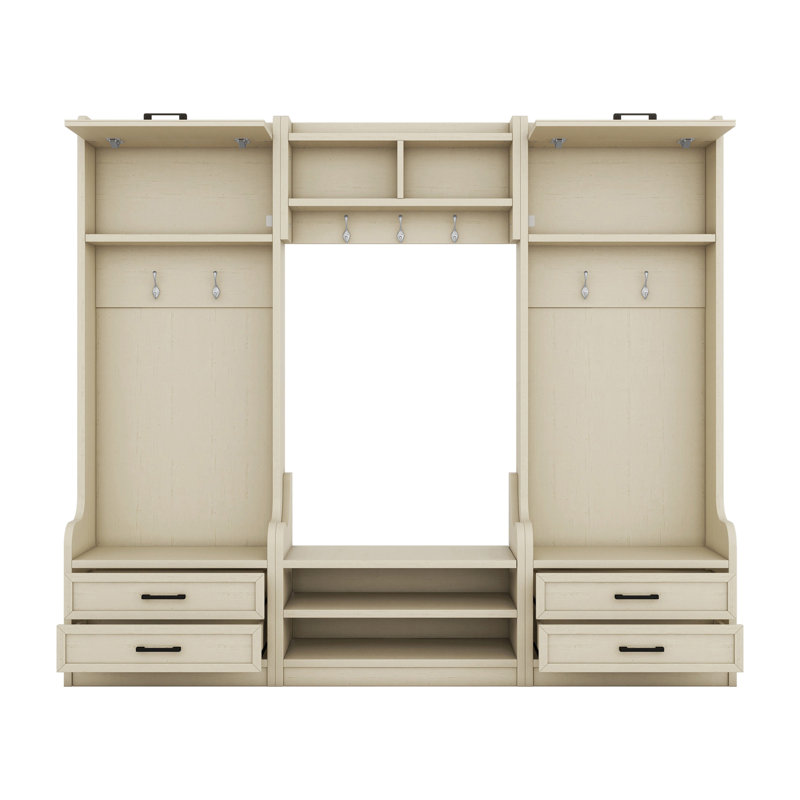 Portemanteau amovible 4 en 1 avec rangement et 7 crochets, portemanteau multifonctionnel avec tiroirs de rangement et armoire, banc à chaussures beige antique pour le vestibule