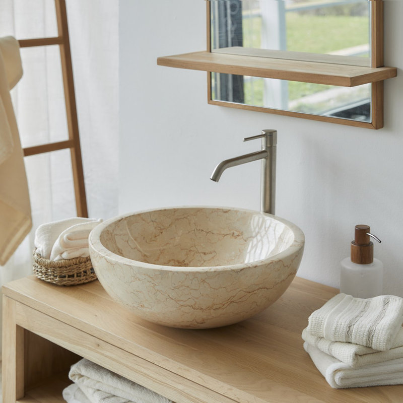 Skins Stone Circular Bathroom Sink, Cream