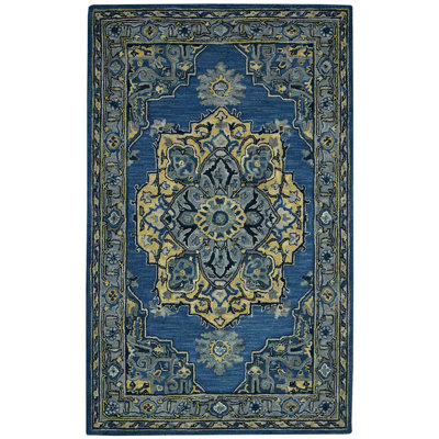 Tapis bleu acier en laine touffeté à la main Shidler