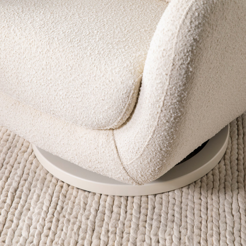 Ivory Boucle Modern Swivel Glider with Curved Back