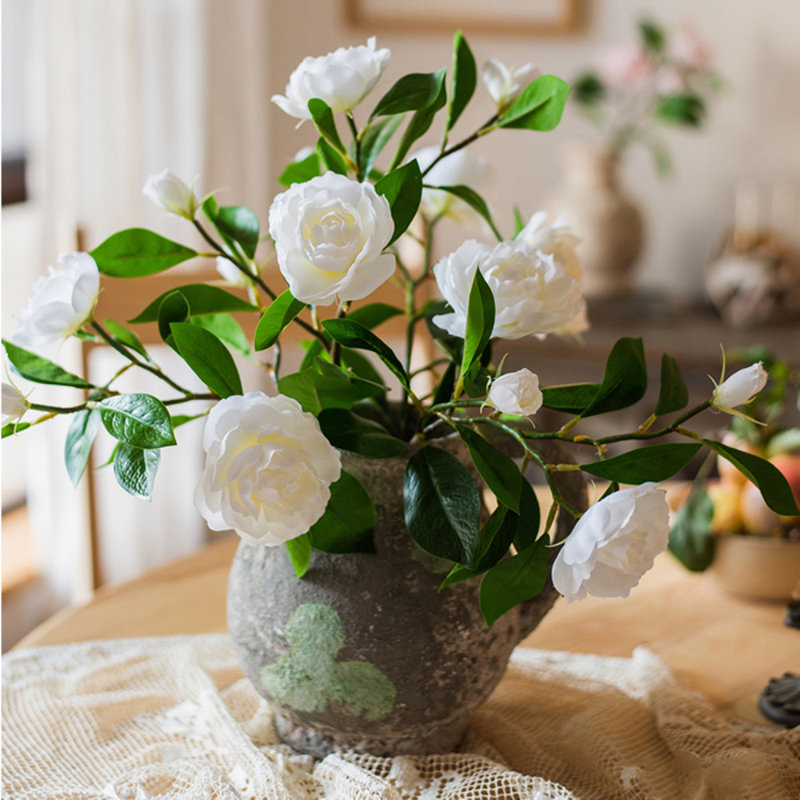 Tige de gardenia en soie, Blanc, Deux tiges