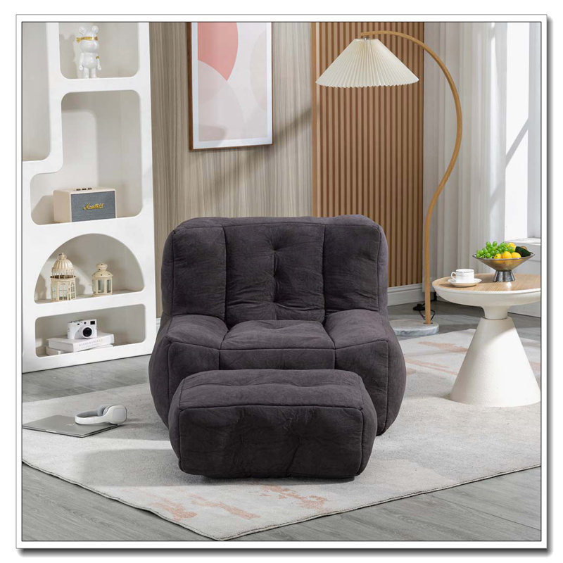 Fauteuil à billes rembourré avec repose-pieds, Noir