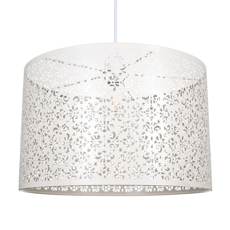 Marrakech Designed Pendant Light Shade with Floral Decoration, Cream, 25cm H x 40cm W x 40cm D