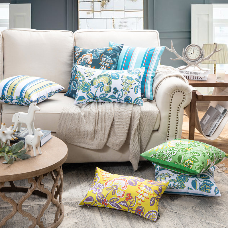 Turquoise Floral 20'' x 20'' Outdoor Reversible Throw Pillow Set
