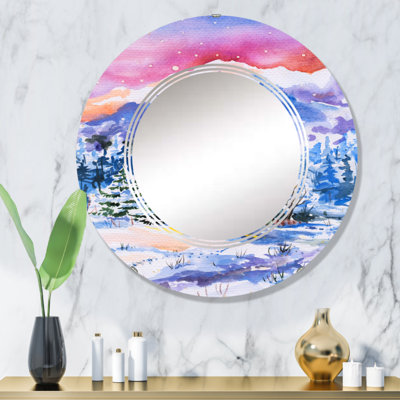 Petite maison enneigée dans un paysage d'hiver - Miroir mural rond