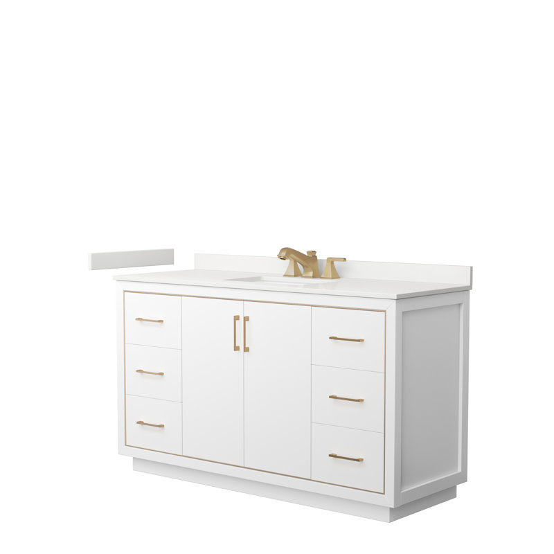 60'' Single Bathroom Vanity with Quartz Top, White Quartz, Dark Blue, Brushed Nickel