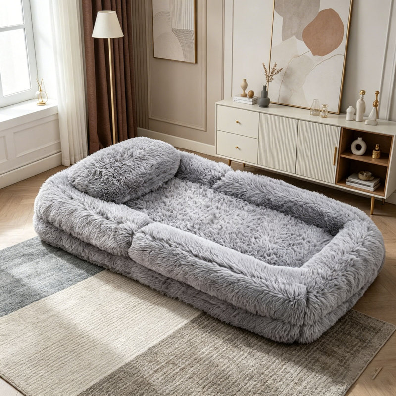 Lit pour chien humain, canapé paresseux, convertible réglable à 5 positions, Polyester gris clair
