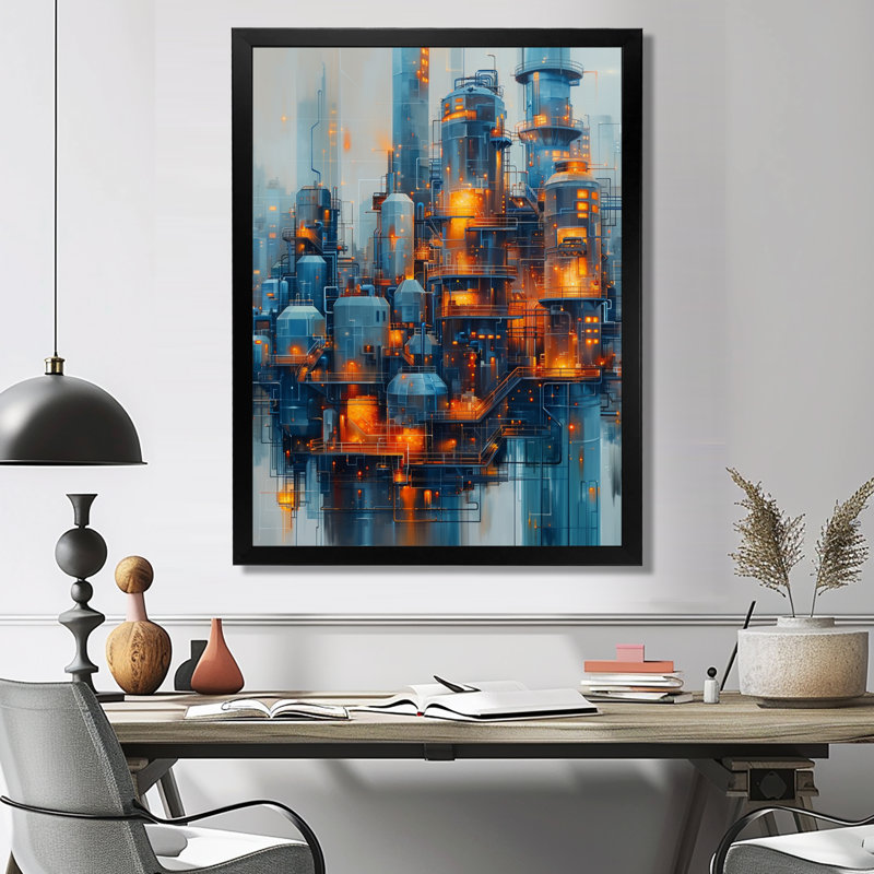 Pétrole raffinerie de pétrole dans la nuit - usines Wall Art Living Room, H 20 po x l 12 po x P 1 po