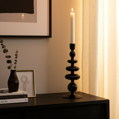  Sculptural Glass Candle Holder with Rounded Accent Base - Modern Tabletop Candle Holder for Coffee Table Display - Decorative Candle Stand Holder for Any Room