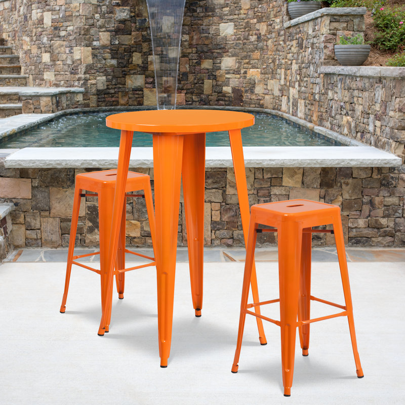 Ensemble de tables de bar rondes en métal pour l'intérieur et l'extérieur Gyala, Orange, H 41 po x l 30 po x P 30 po