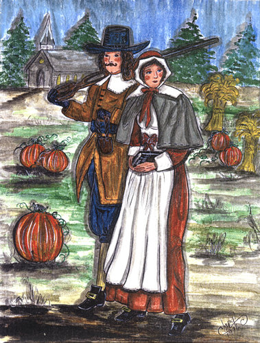 Pèlerins thanksgiving 2-sided garden flag