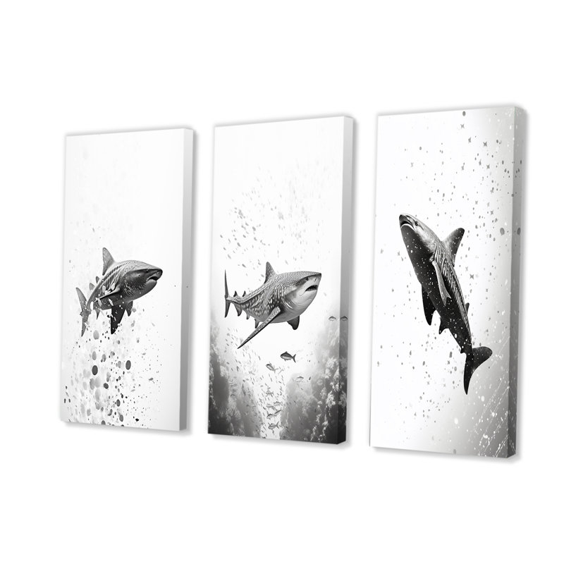 Monochrome Grey Shark Dance, 28'' H x 36'' W, Wrapped Canvas