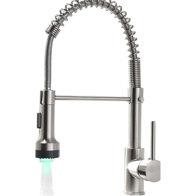 Single Handle Kitchen Faucet With Pull Down , Brushed Nickel, 360-Degree Turn Spout For And Bath Sinks Faucets Appliances Lever, Nickel Look, For Use