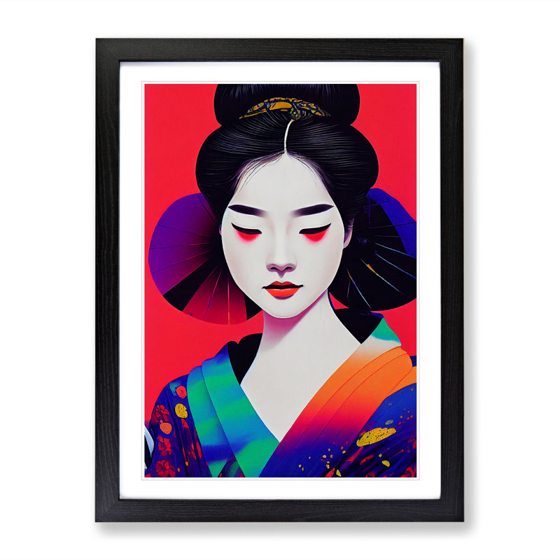 Geisha A Colour No.5 - Single Picture Frame Painting, 64cm H x 46cm W x 2cm D, Black