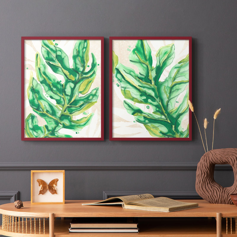 Parchemin Palms III - reproduction encadrée de qualité supérieure - prête à être accrochée - aucun clou requis - aucun clou requis