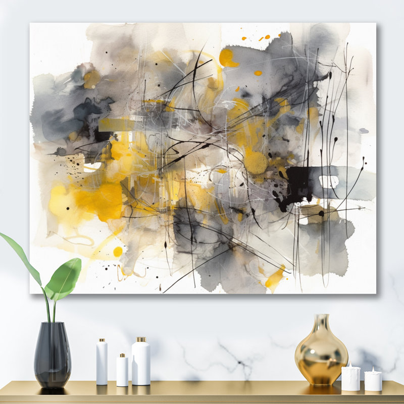 Jaune et gris au-delà de la toile II sur toile, Toile tendue, H 34 po x l 44 po x P 1,5 po