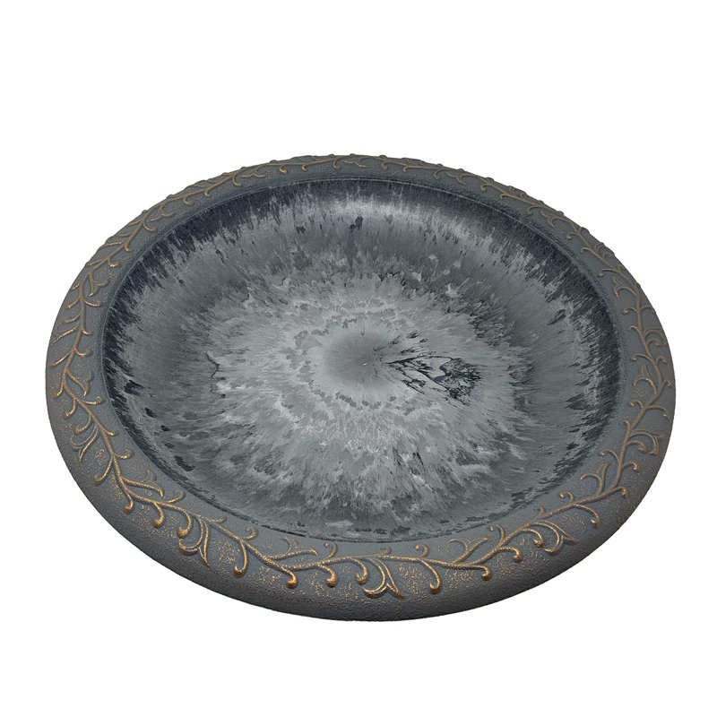 Birds and Beyond 19"D Dove Gray Birdbath Bowl with Design Rim Aguon Collection