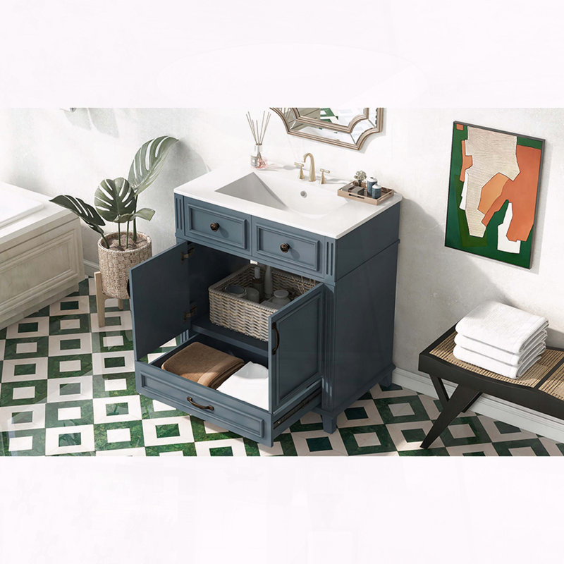 Meuble-lavabo rétro 30 po avec portes à fermeture douce et tiroir