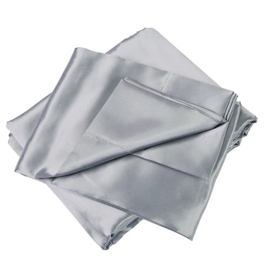 Twin Size Satin Sheets Set 3 Piece - 15-inch Deep Pocket, Silky Cooling Bedding, Wrinkle Resistant, Easy Care - Royal Blue/black/gray