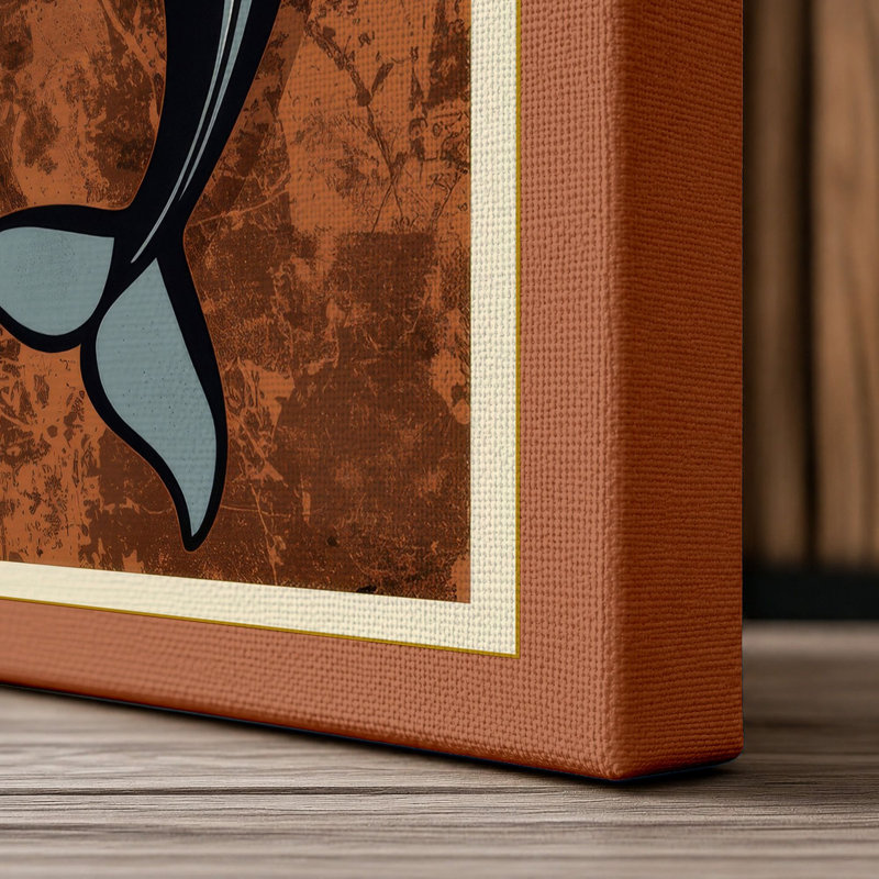 Leaping Dolphin Mid-Century - Wrapped Canvas, 36x24 - 91.4 x 61.0 cm, Terracotta Border