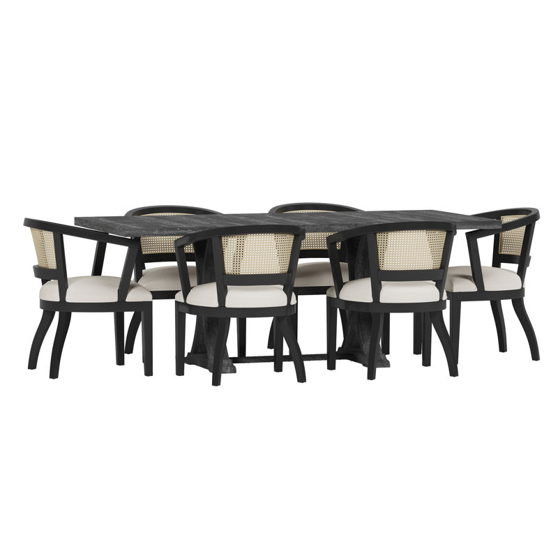Bromborough 6 - Person Extendable Trestle Dining Set, Gray Table with Black Velvet Chairs